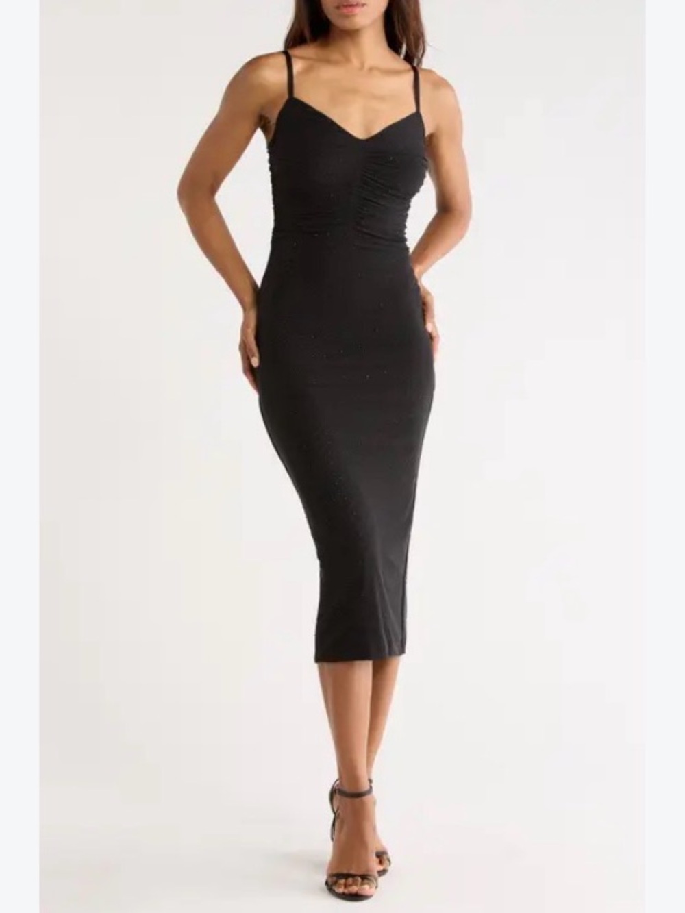 Forever 21 Black Ruched Spaghetti-Strap Midi Dress